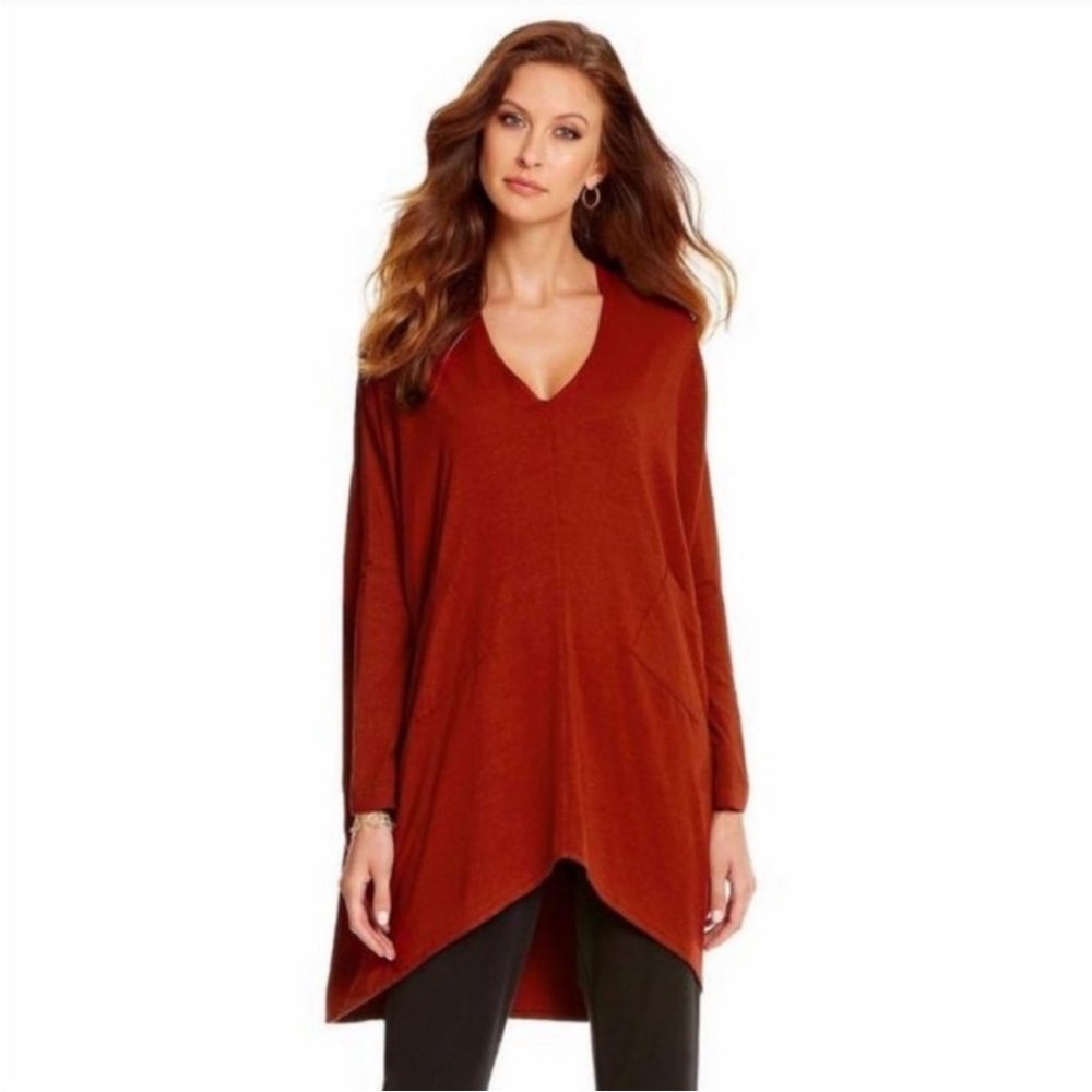 Bryn Walker Alexis Asymmetric V-Neck Bamboo Lagenlook Red Tunic Dress Size M - Picture 15 of 15